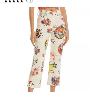 MOTHER Cream Graphic Cropped Jeans